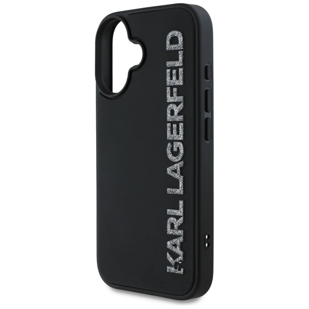 Karl Lagerfeld HC 3D Rubber Elongated Glitter iPhone 16 Case - Sort