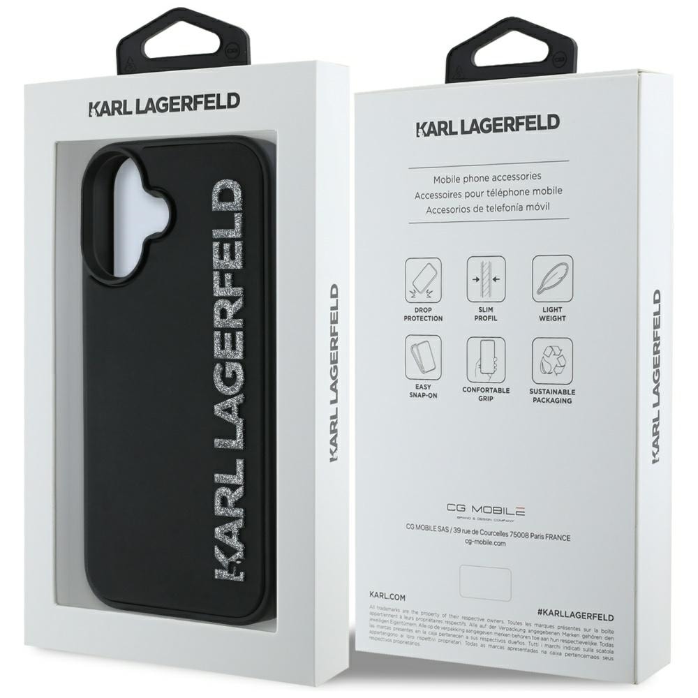 Karl Lagerfeld HC 3D Rubber Elongated Glitter iPhone 16 Case - Sort