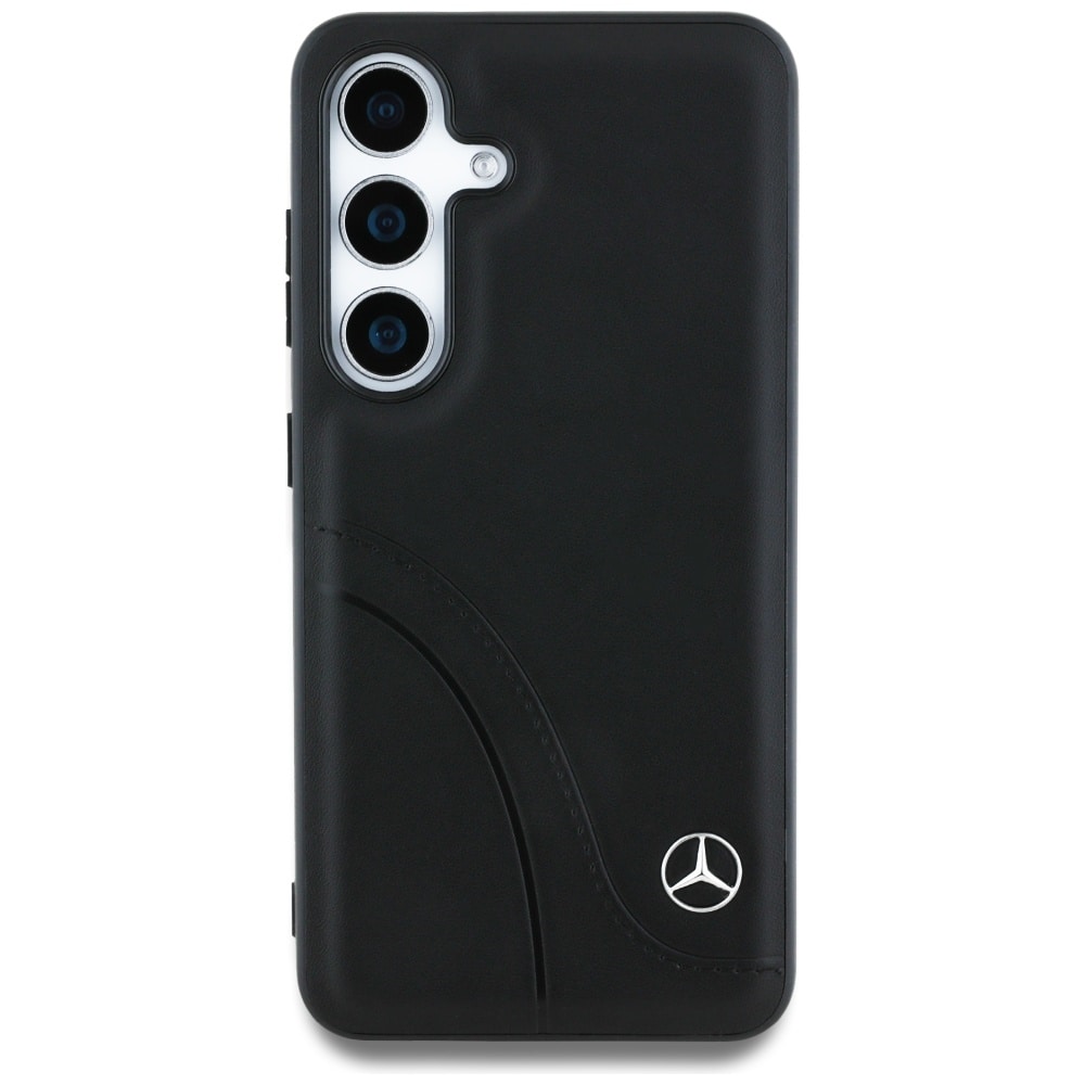 Mercedes Læderetui med buede sting til Samsung Galaxy S25 - Sort