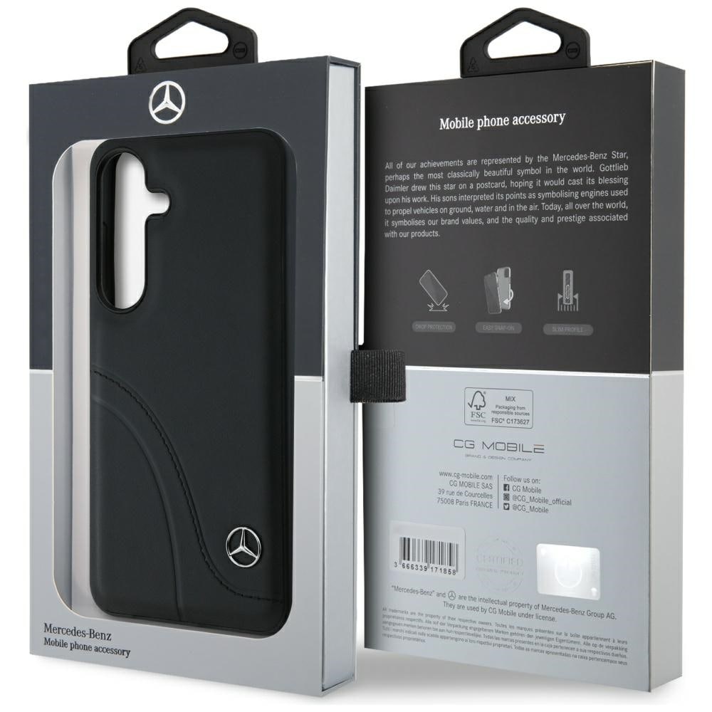 Mercedes Læderetui med buede sting til Samsung Galaxy S25 - Sort