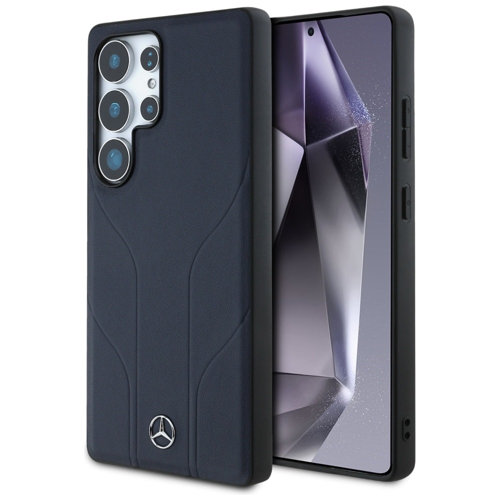 Mercedes MagSafe-fodral i läder med präglade linjer för Samsung Galaxy S25 Ultra - Blå