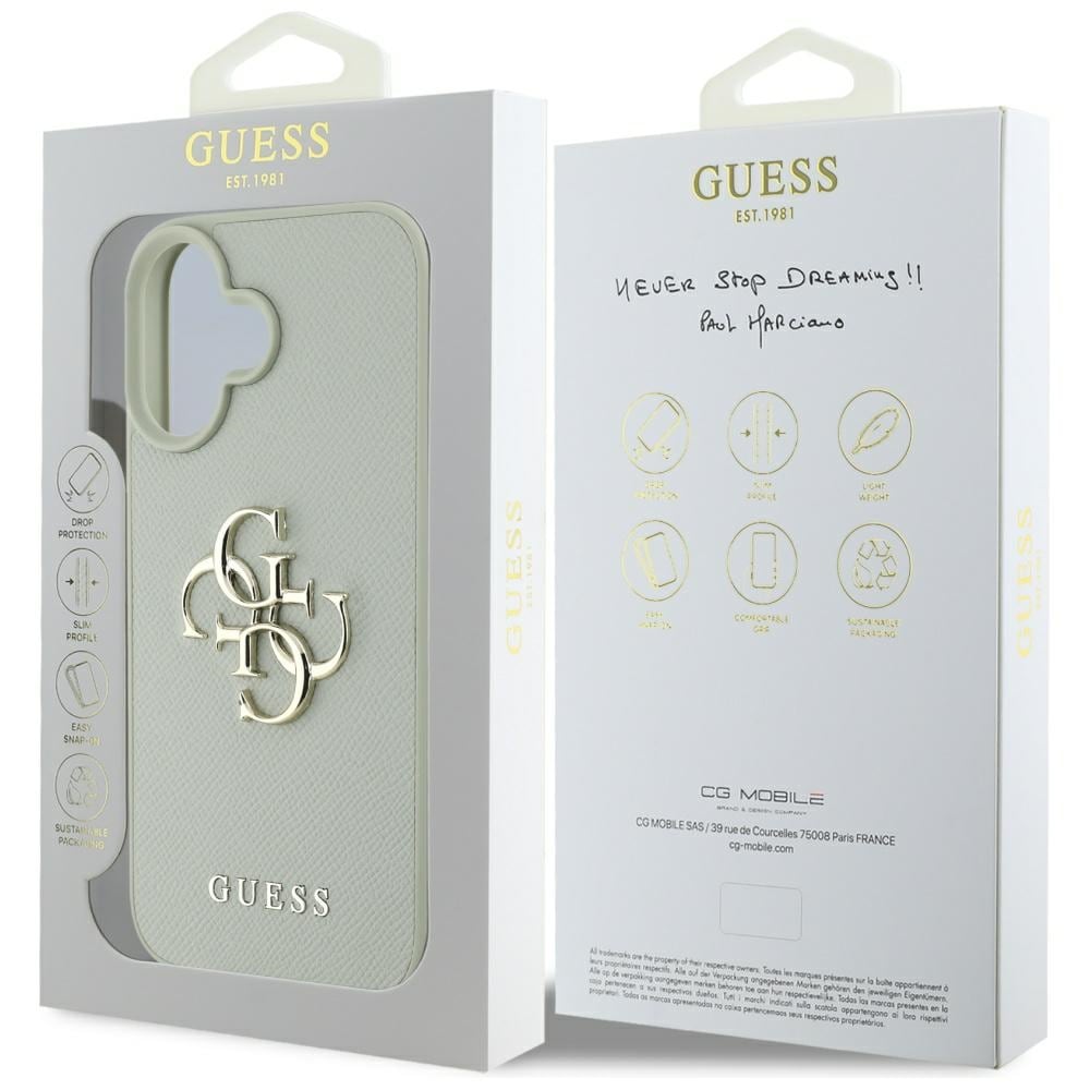 Guess Grained Big 4G Logo Small Classic Logofodral till iPhone 16 - grön