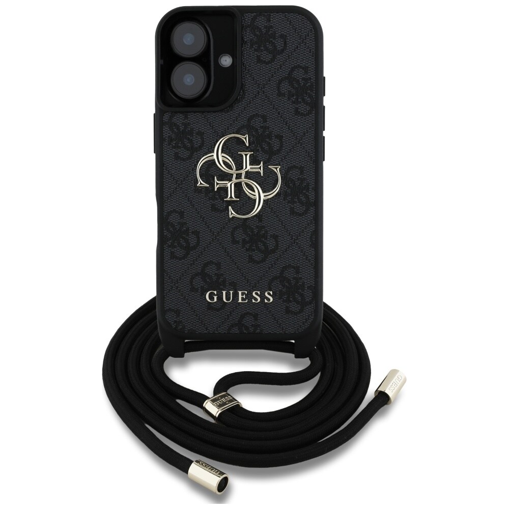Guess 4G Big Logo Cord Stap Crossbody Etui til iPhone 16 Sort