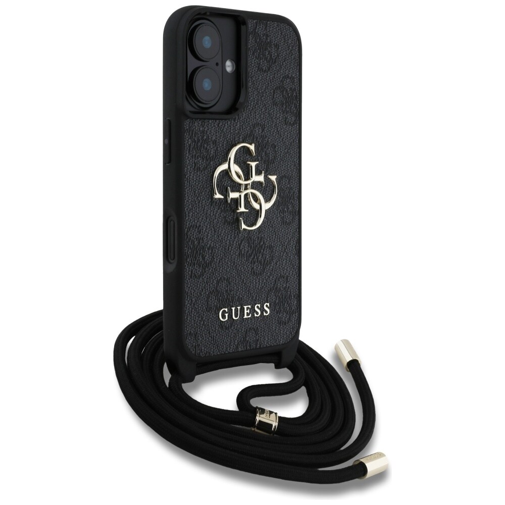 Guess 4G Big Logo Cord Stap Crossbody Etui til iPhone 16 Sort