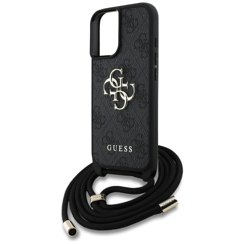 Guess 4G Big Logo Cord Stap Crossbody Etui til iPhone 16 Sort