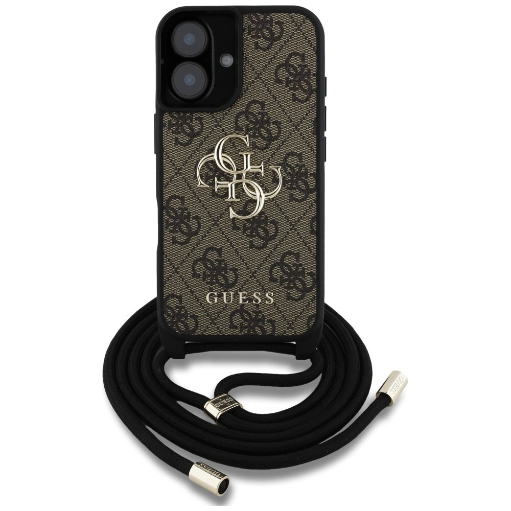 Guess 4G Big Logo Cord Stap Crossbody Fodral för iPhone 16 Plus Brun