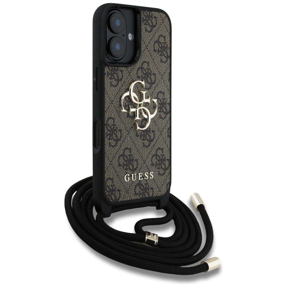 Guess 4G Big Logo Cord Stap Crossbody Fodral för iPhone 16 Plus Brun
