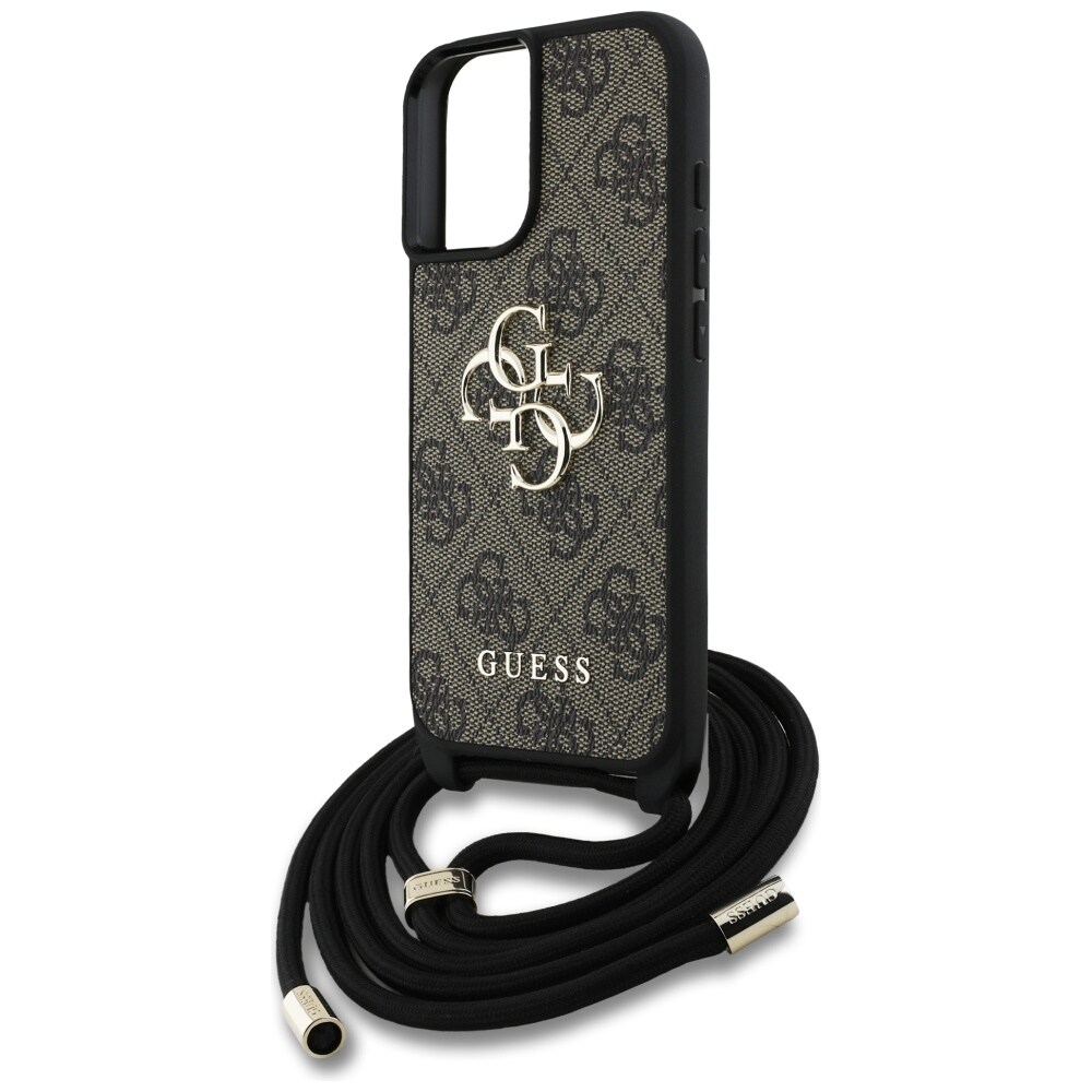Guess 4G Big Logo Cord Stap Crossbody Fodral för iPhone 16 Plus Brun