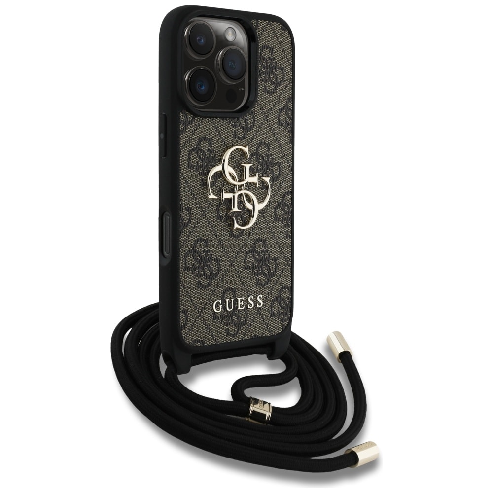 Guess 4G Big Logo Cord Stap Crossbody Etui til iPhone 16 Pro Brun