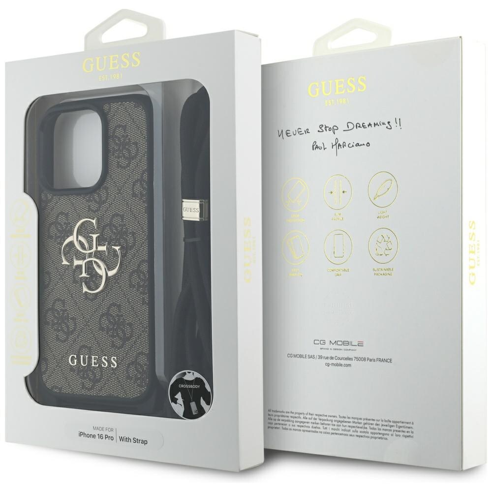 Guess 4G Big Logo Cord Stap Crossbody Etui til iPhone 16 Pro Brun