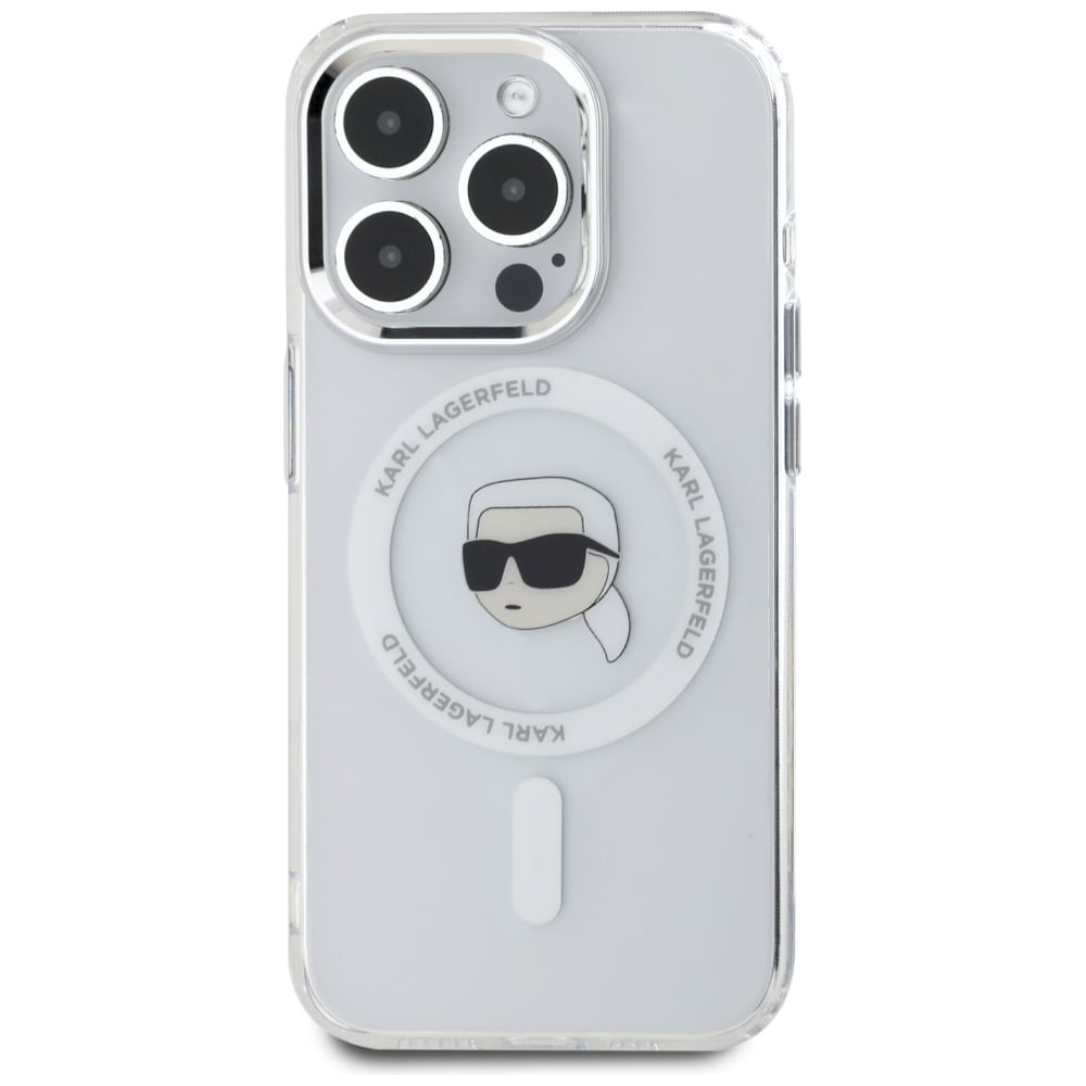 Karl Lagerfeld IML Metal Karl Head MagSafe-fodral för iPhone 15 Pro Vit