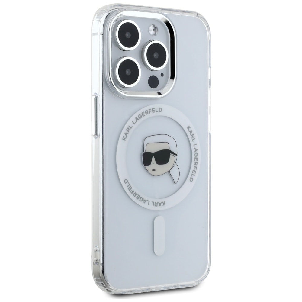 Karl Lagerfeld IML Metal Karl Head MagSafe-fodral för iPhone 15 Pro Vit