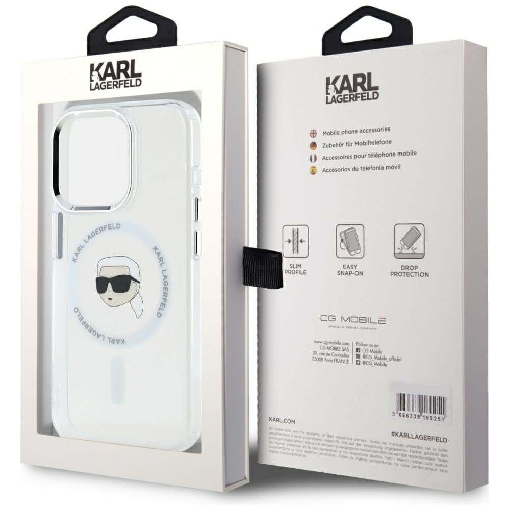 Karl Lagerfeld IML Metal Karl Head MagSafe-fodral för iPhone 15 Pro Vit