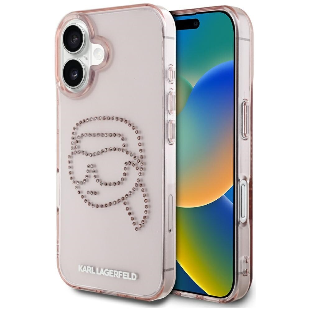 Karl Lagerfeld IML Strassstenar Karl Huvud iPhone 16 Fodral Rosa