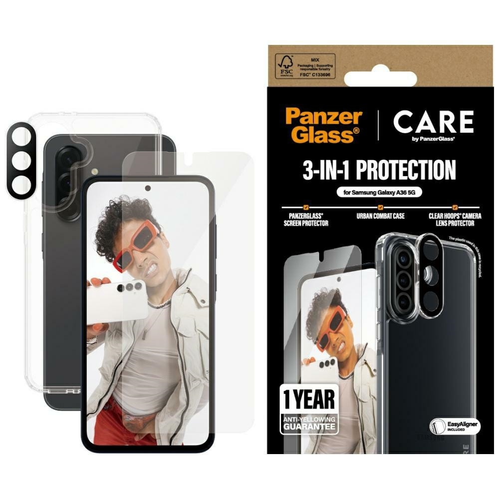 CARE by PanzerGlass Flagship 3in1 Fodral+Glas+Lins för Samsung Galaxy A36 5G - transparent