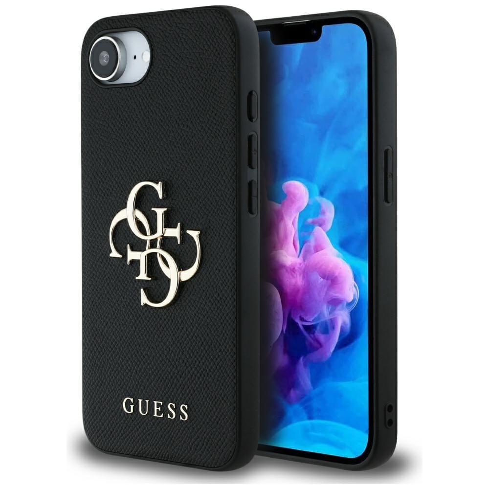 Guess PU Grained 4G Metall Logo fodral för iPhone 16e - svart