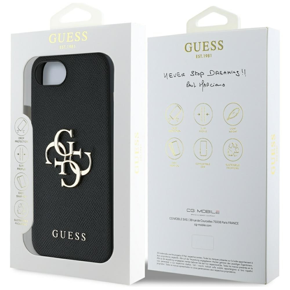 Guess PU Grained 4G Metal Logo etui til iPhone 16e - sort