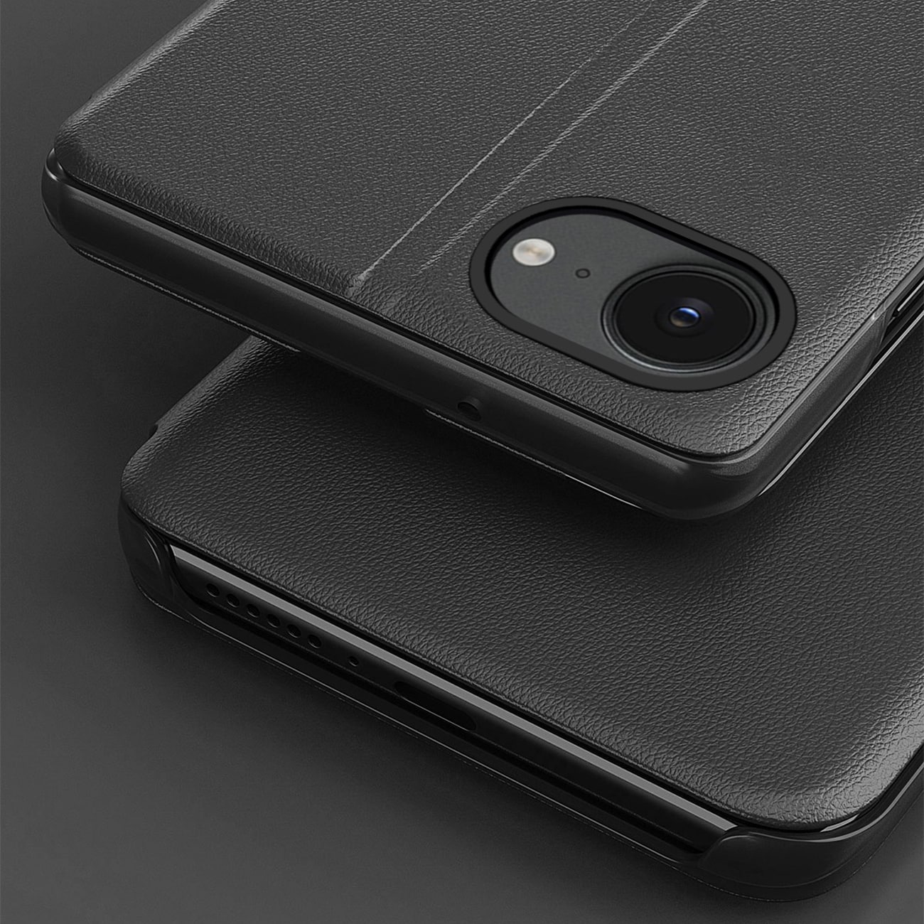 Eco Leather View Case elegant fodral med klaff och stativ för iPhone 16e - svart