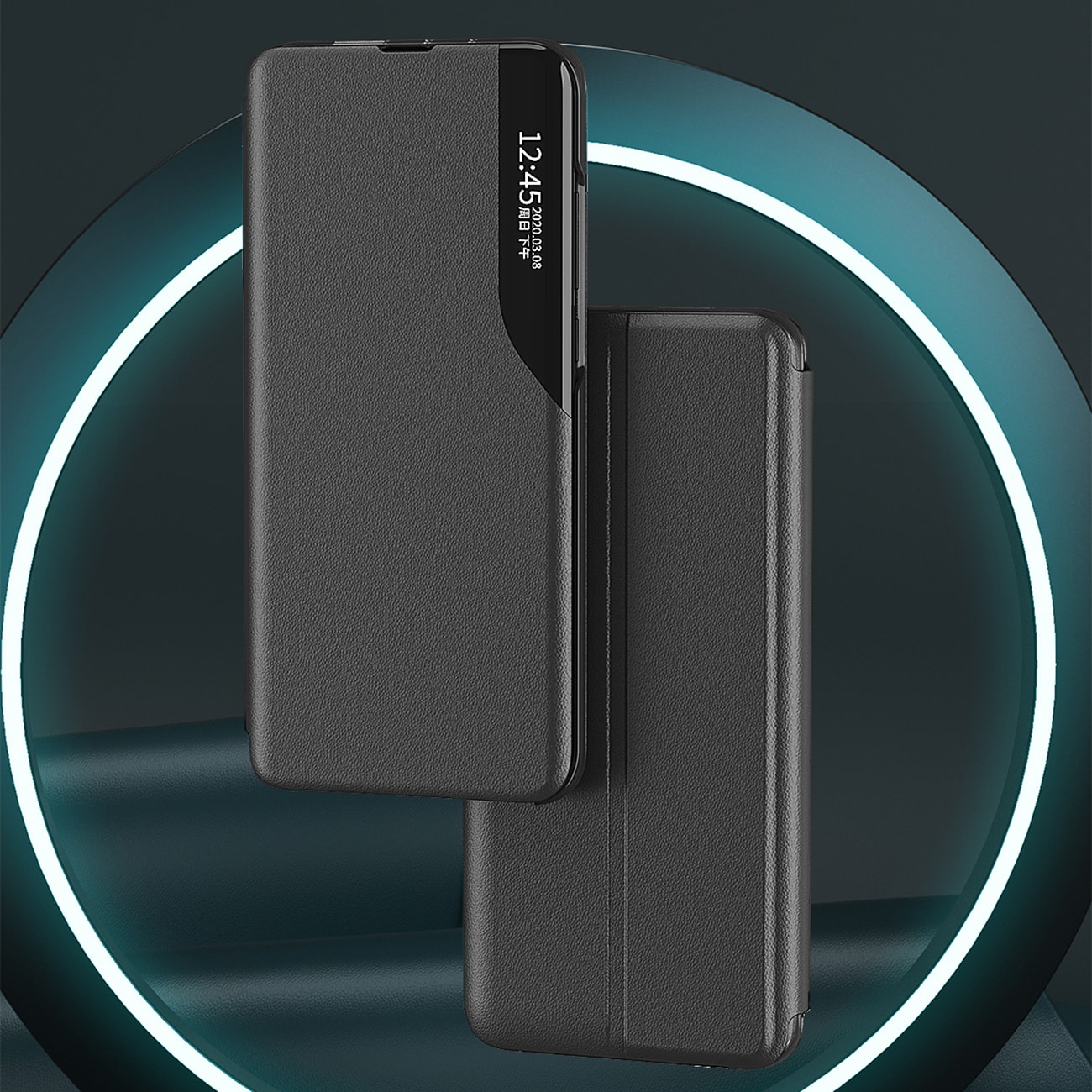 Eco Leather View Case elegant fodral med klaff och stativ för iPhone 16e - svart