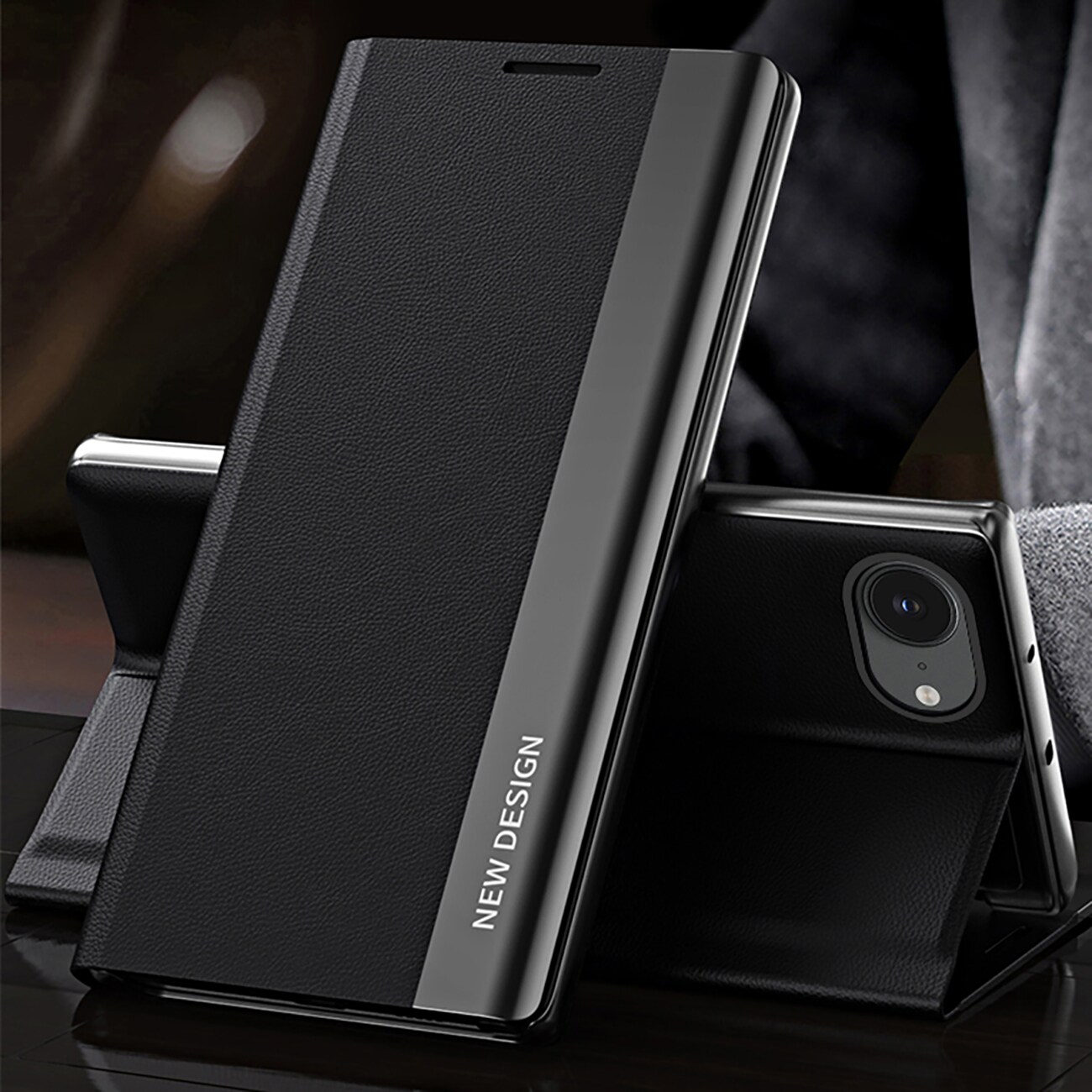 Sleep Case Pro för iPhone 16e med flip och stativ - Svart