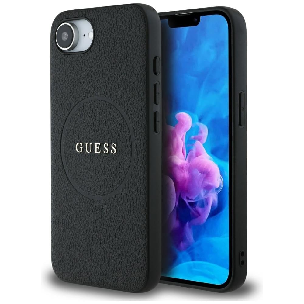 Guess PU Grained Classic Logo fodral med MagSafe för iPhone 16e - svart