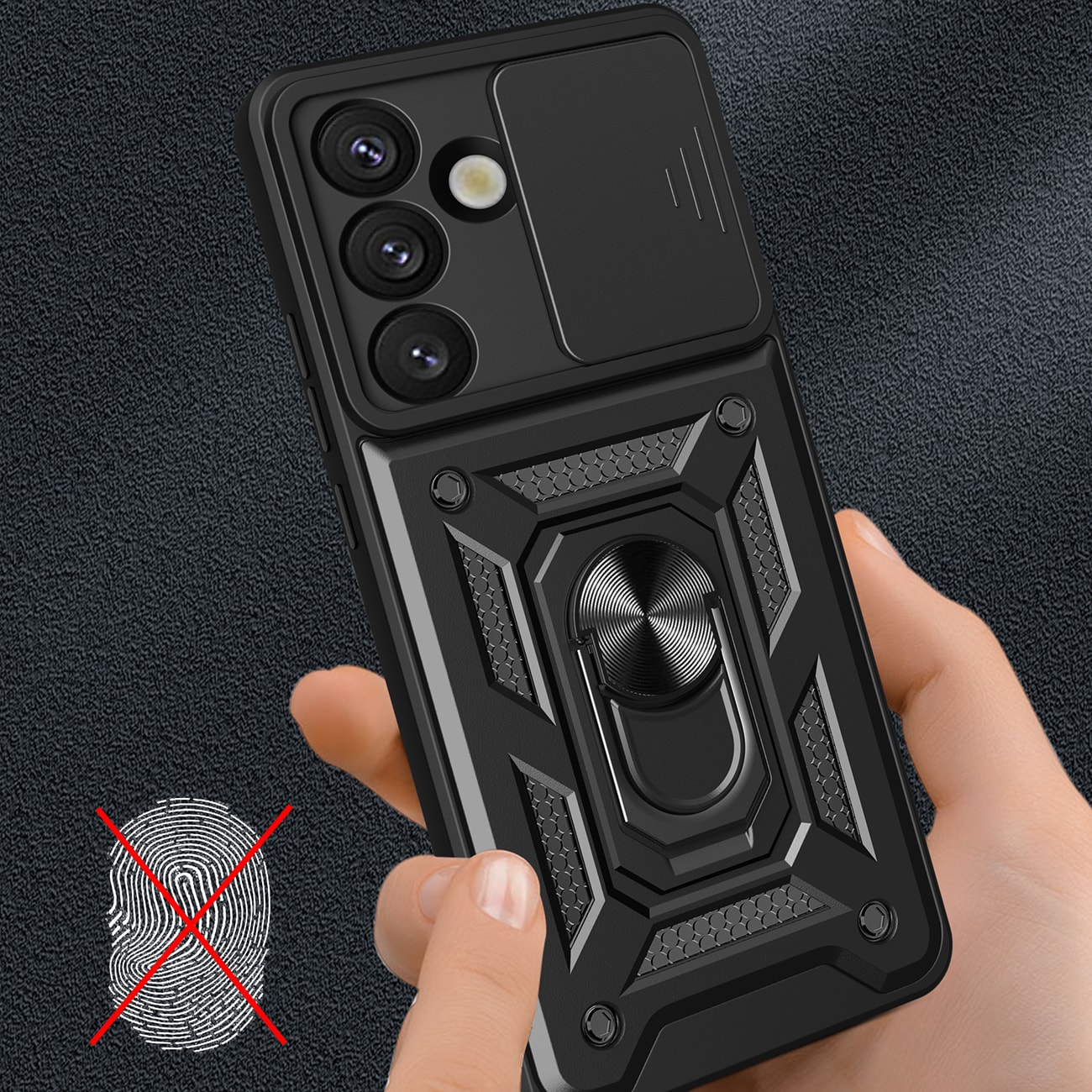 Hybrid Armor Camshield med stativ og kameradæksel til Samsung Galaxy S25 Edge - Sort