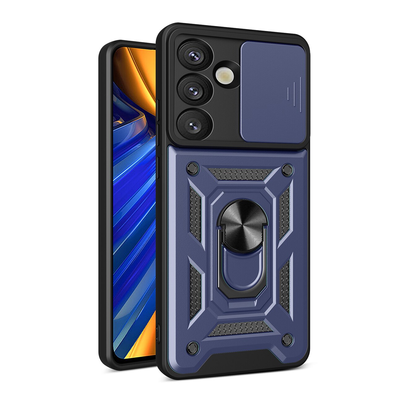 Hybrid Armor Camshield med stativ och kameraskydd för Samsung Galaxy S25 Edge - Blå