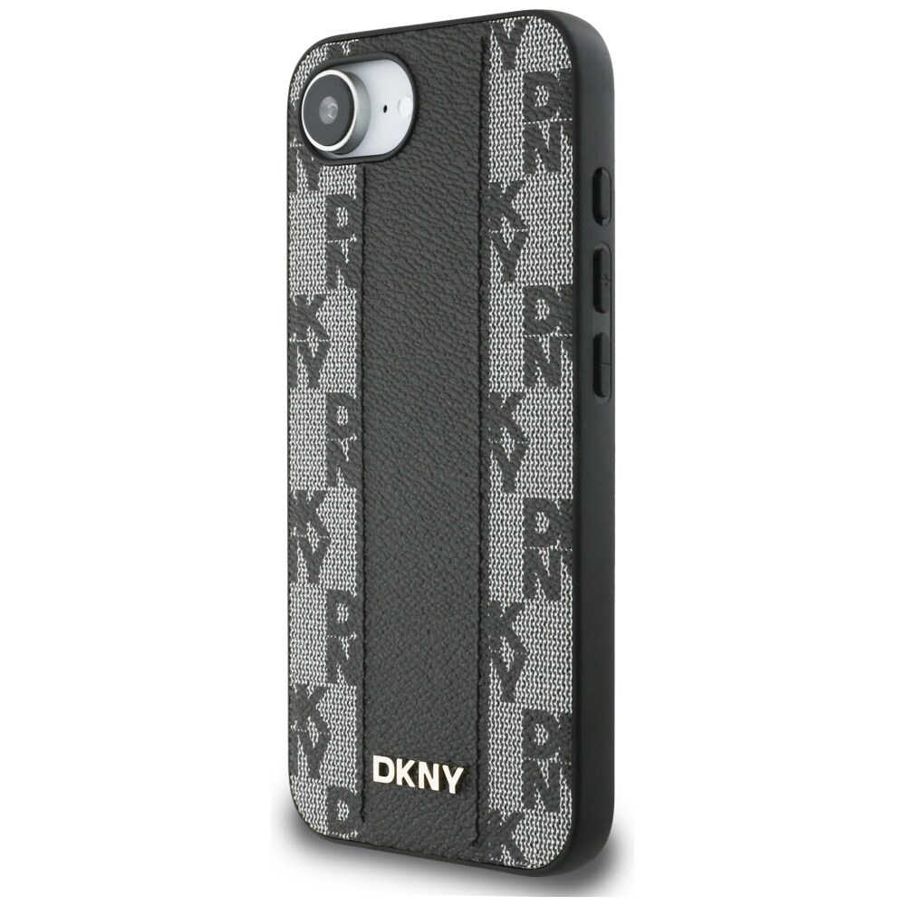 DKNY läderfodral med rutigt monomönster MagSafe iPhone 16e - svart