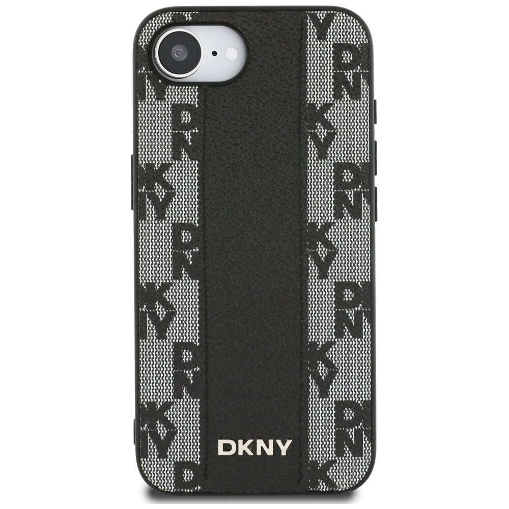 DKNY läderfodral med rutigt monomönster MagSafe iPhone 16e - svart