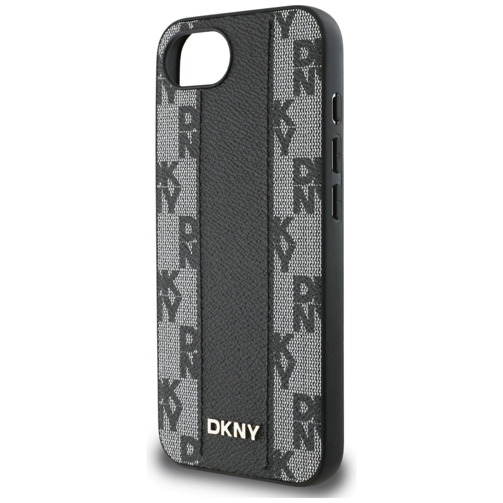 DKNY läderfodral med rutigt monomönster MagSafe iPhone 16e - svart