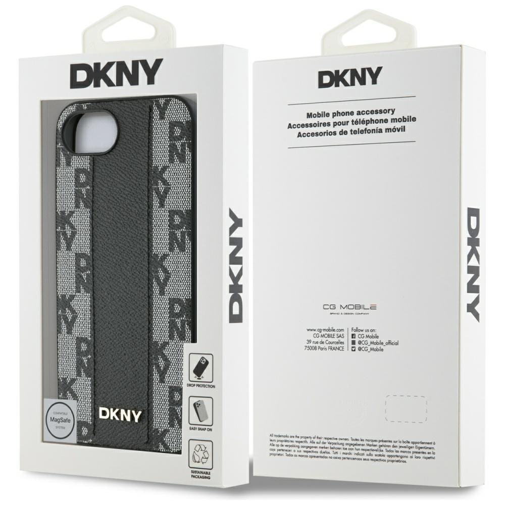 DKNY läderfodral med rutigt monomönster MagSafe iPhone 16e - svart