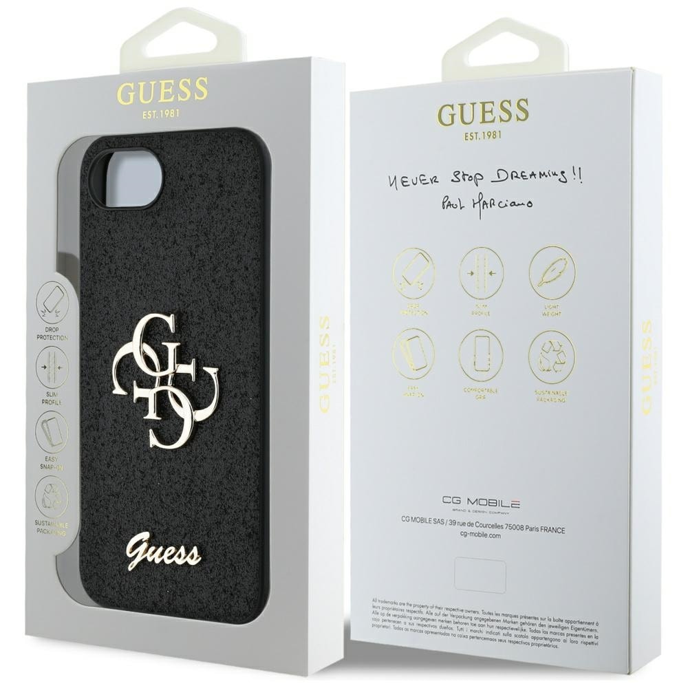 Guess Fast Glitter Big 4G-etui til iPhone 16e - sort