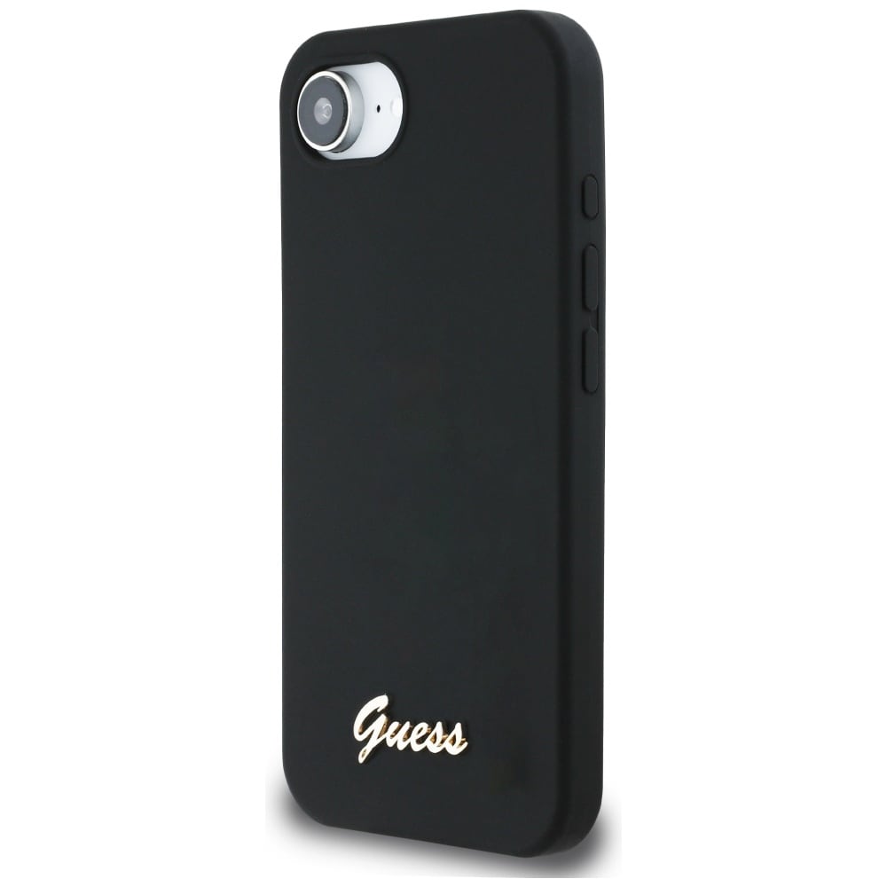 Guess Silikon Skrift Metall Logo MagSafe iPhone 16e Fodral - Svart