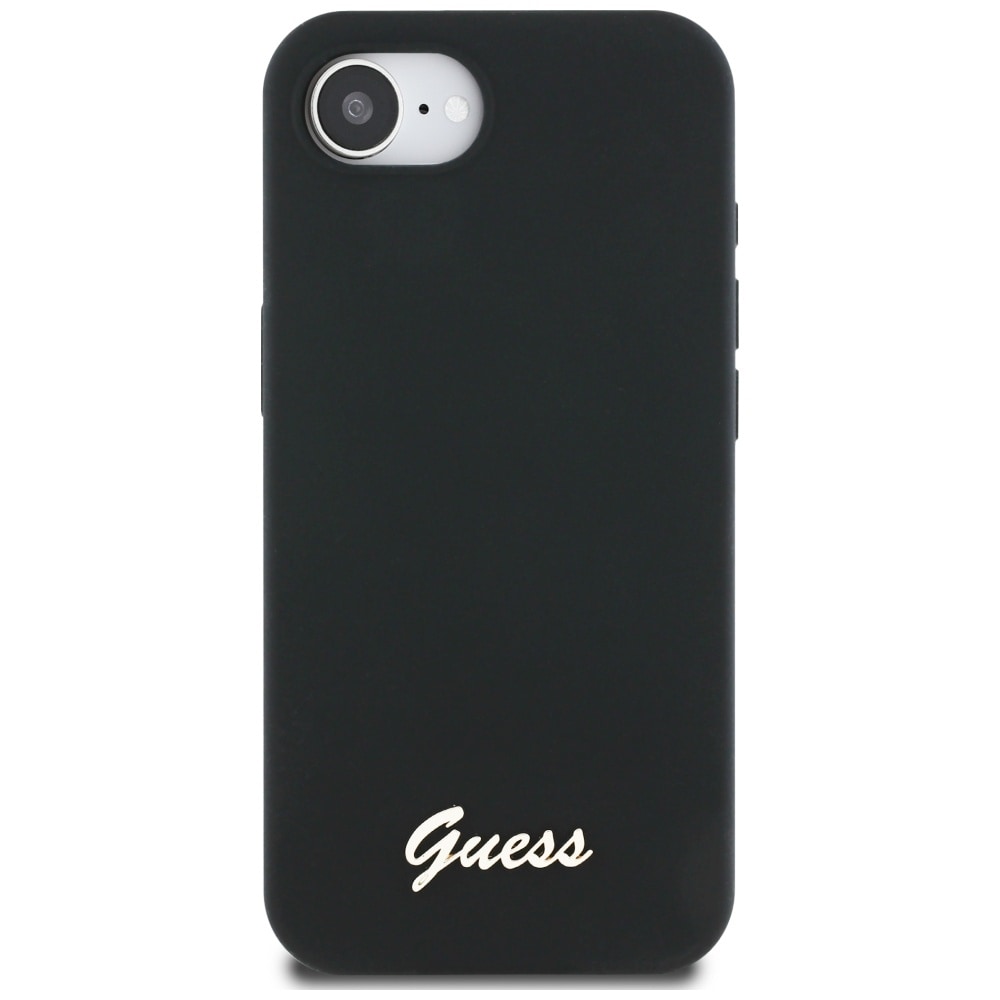 Guess Silikon Skrift Metall Logo MagSafe iPhone 16e Fodral - Svart