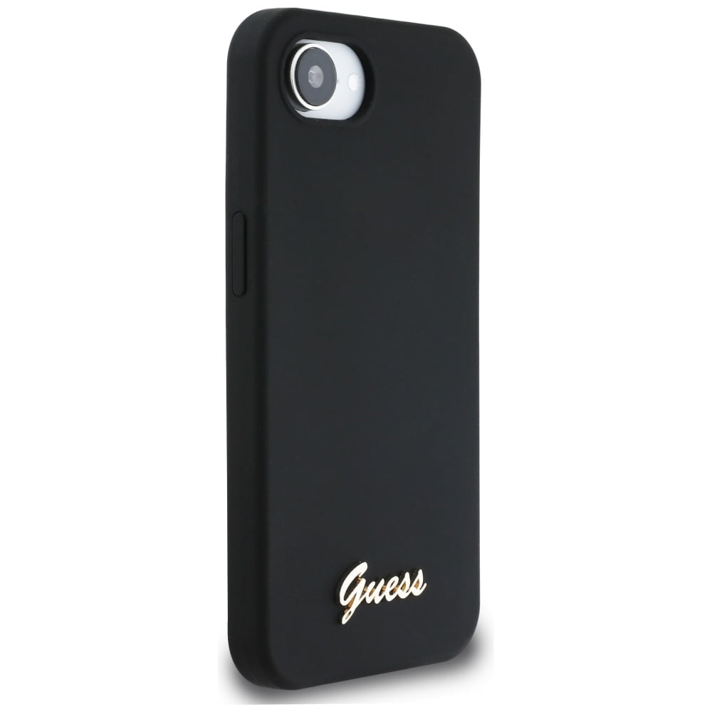 Guess Silikon Skrift Metall Logo MagSafe iPhone 16e Fodral - Svart