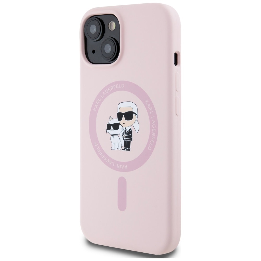 Karl Lagerfeld Silikon Karl&Choupette MagSafe iPhone 15 Plus Fodral - Rosa