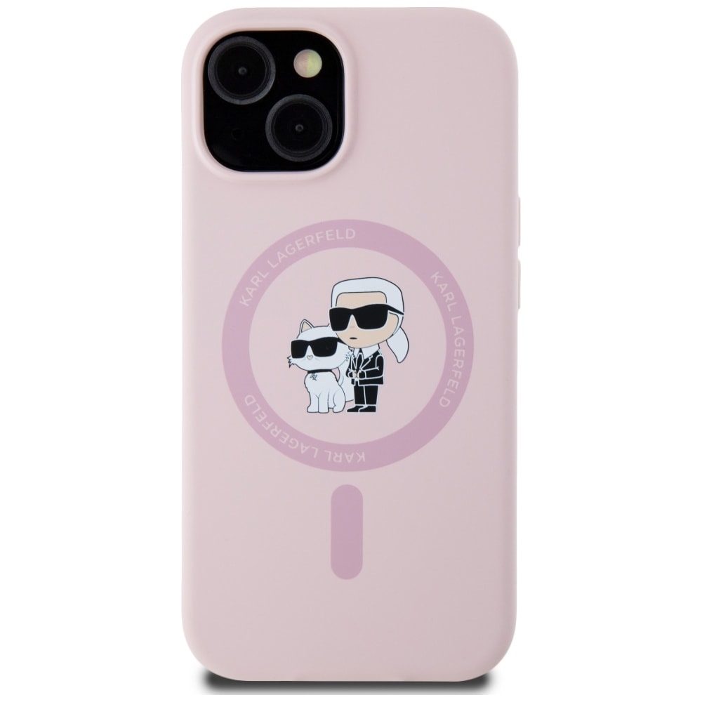 Karl Lagerfeld Silikon Karl&Choupette MagSafe iPhone 15 Plus Fodral - Rosa
