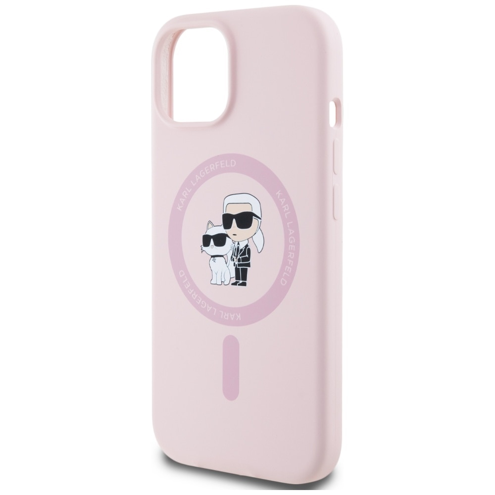 Karl Lagerfeld Silikon Karl&Choupette MagSafe iPhone 15 Plus Fodral - Rosa