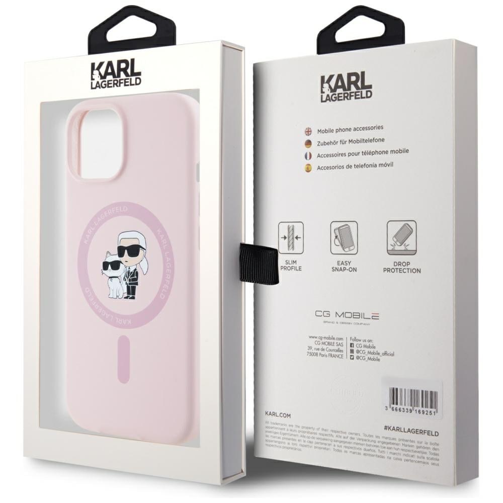 Karl Lagerfeld Silikon Karl&Choupette MagSafe iPhone 15 Plus Fodral - Rosa