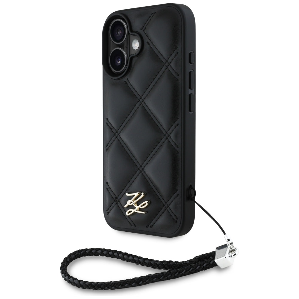 Karl Lagerfeld Quiltat Initial Logo & Chain Strap iPhone 16 Fodral - Svart