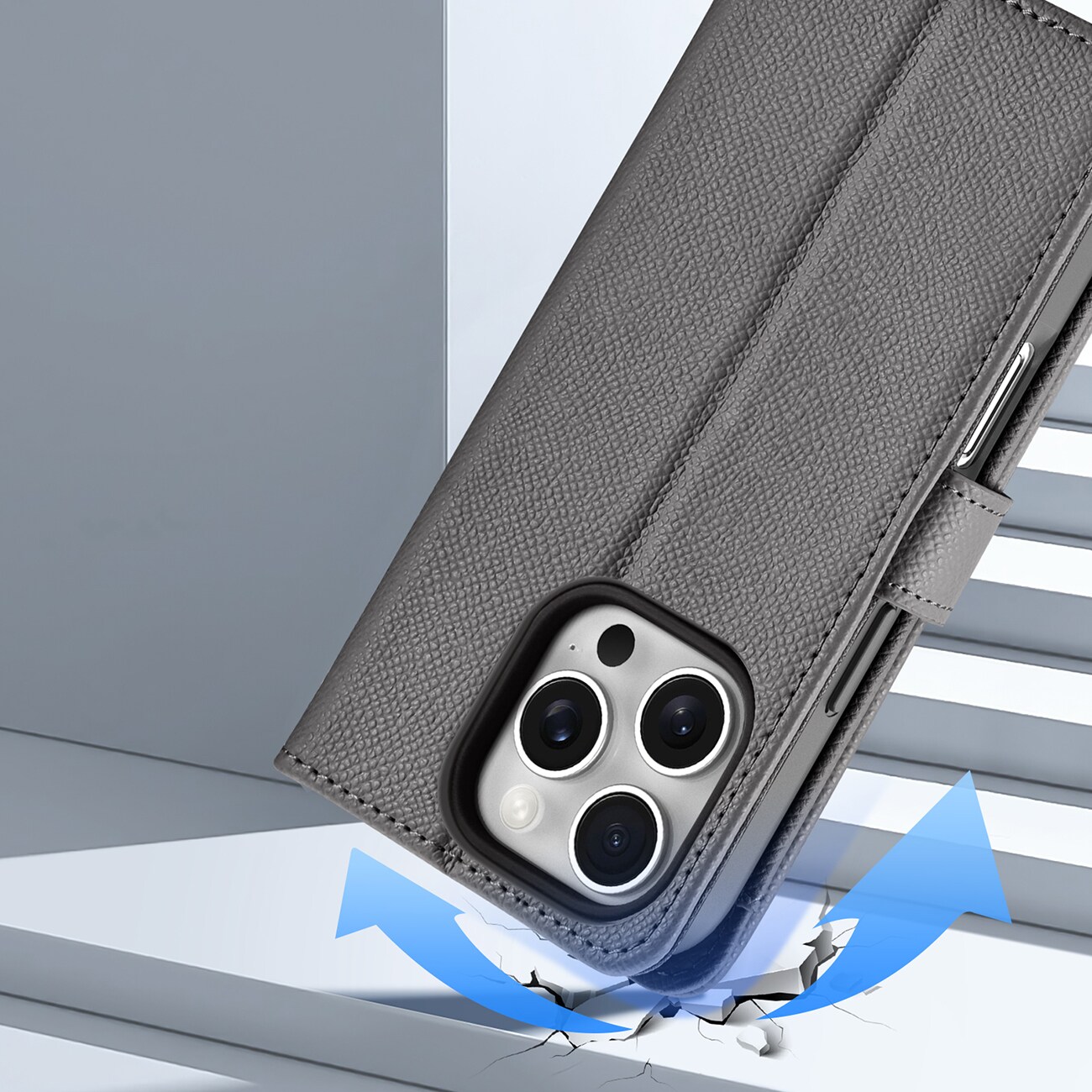 Dux Ducis Lawa iPhone 16 Pro Läderfodral med avtagbar magnetisk plånbok - Grå