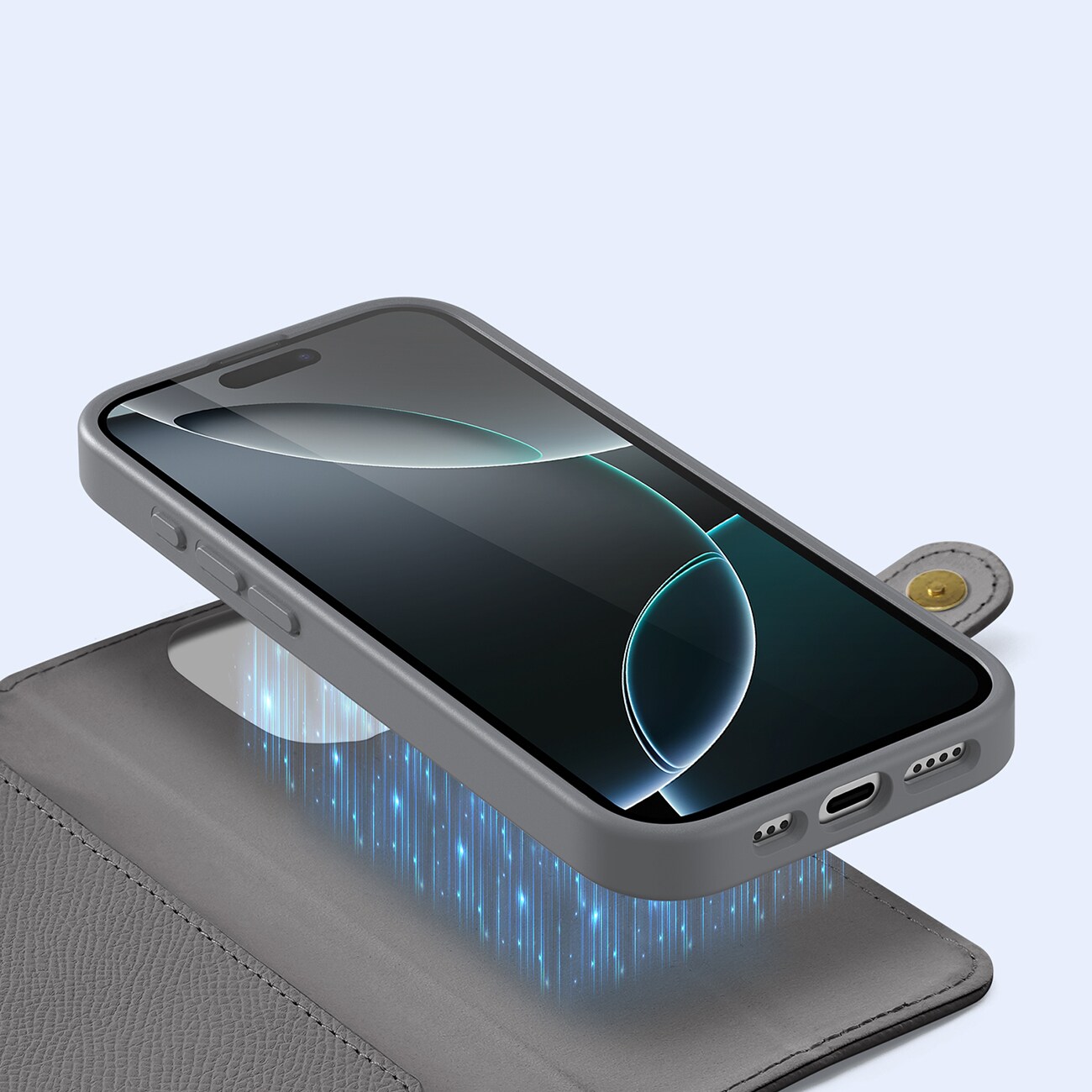 Dux Ducis Lawa iPhone 16 Pro Läderfodral med avtagbar magnetisk plånbok - Grå