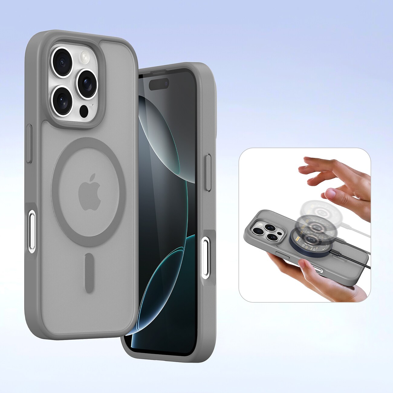 Dux Ducis Lawa iPhone 16 Pro Läderfodral med avtagbar magnetisk plånbok - Grå