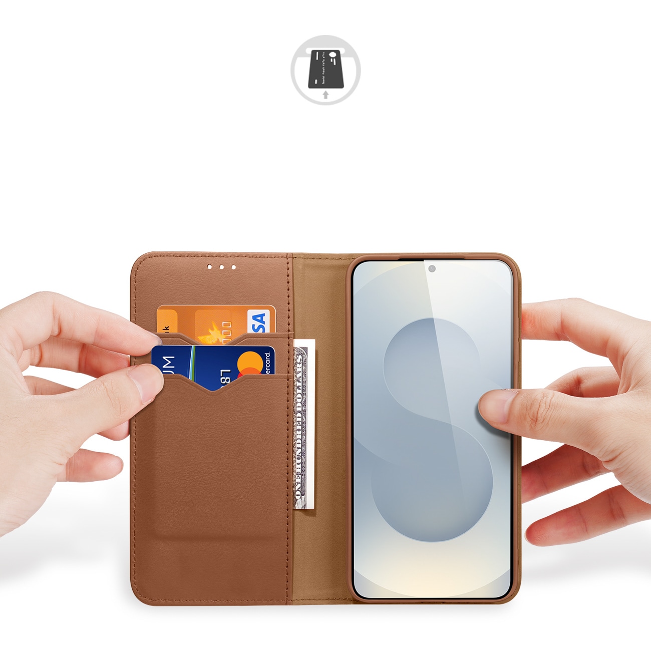 Dux Ducis Hivo Samsung Galaxy S25 Edge-etui med flip og RFID-beskyttelse - Brun