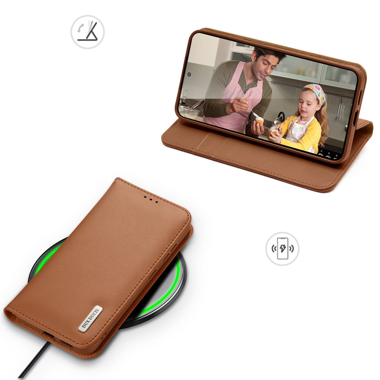 Dux Ducis Hivo Samsung Galaxy S25 Edge-etui med flip og RFID-beskyttelse - Brun