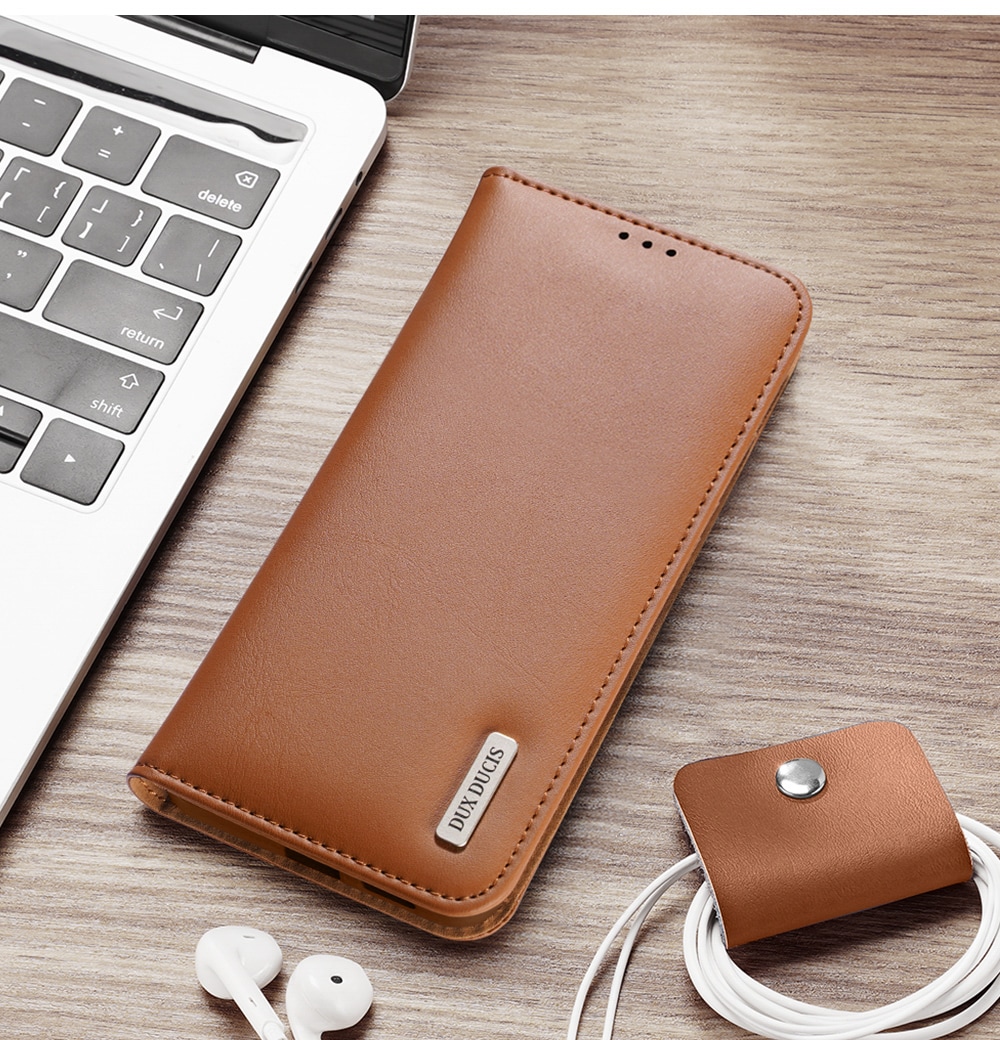 Dux Ducis Hivo Samsung Galaxy S25 Edge-etui med flip og RFID-beskyttelse - Brun
