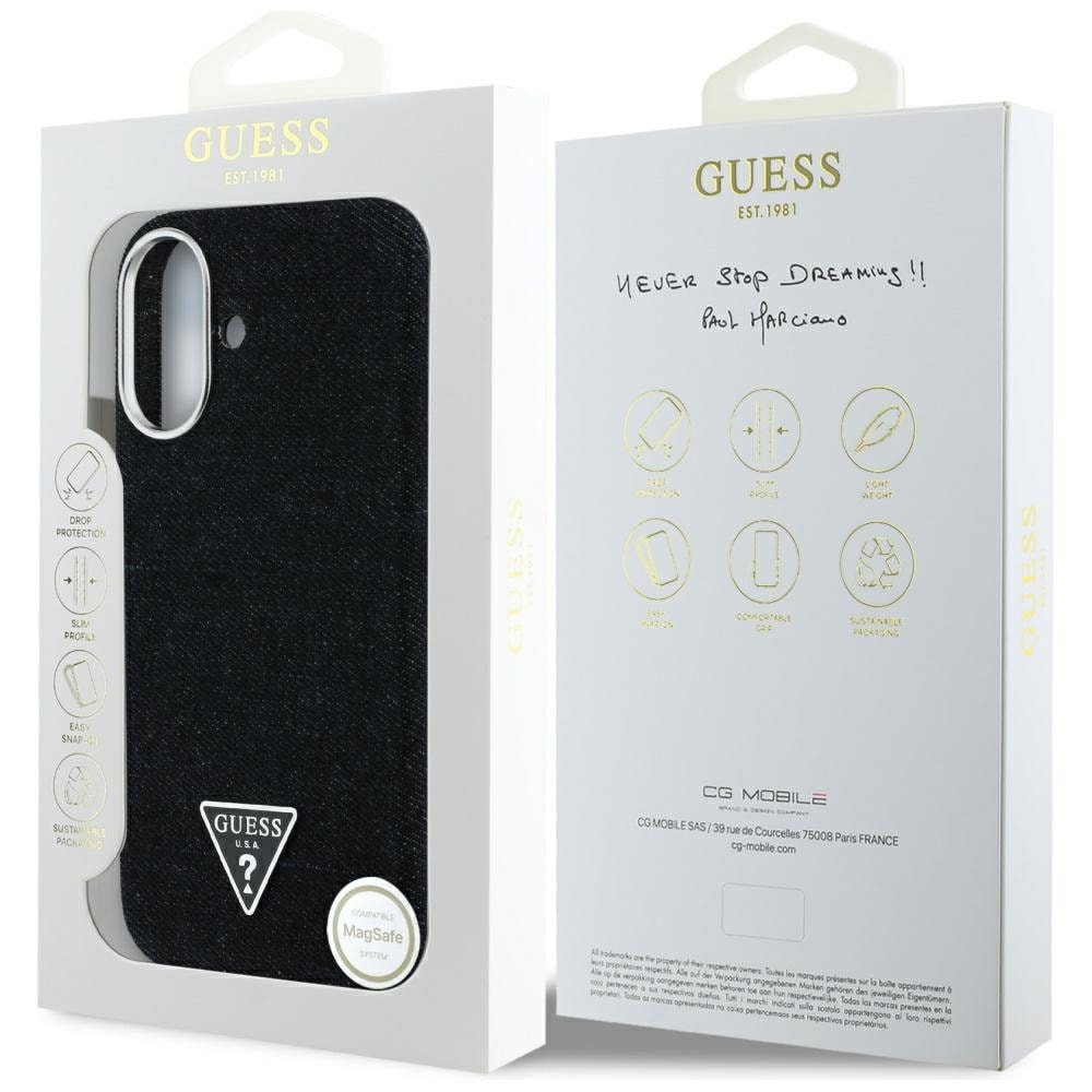Guess Denim Triangle Logo MagSafe-fodral för iPhone 16 - svart