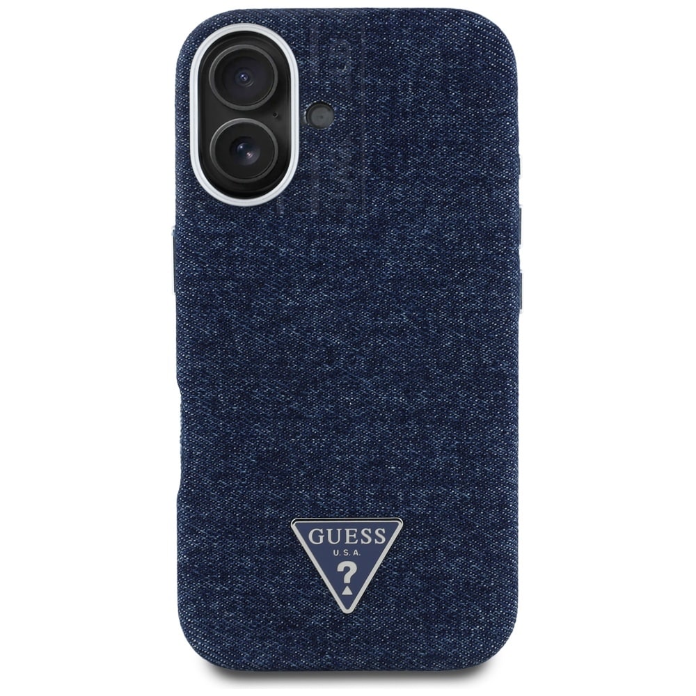 Guess Denim Triangle Logo MagSafe iPhone 16 Fodral - Blå