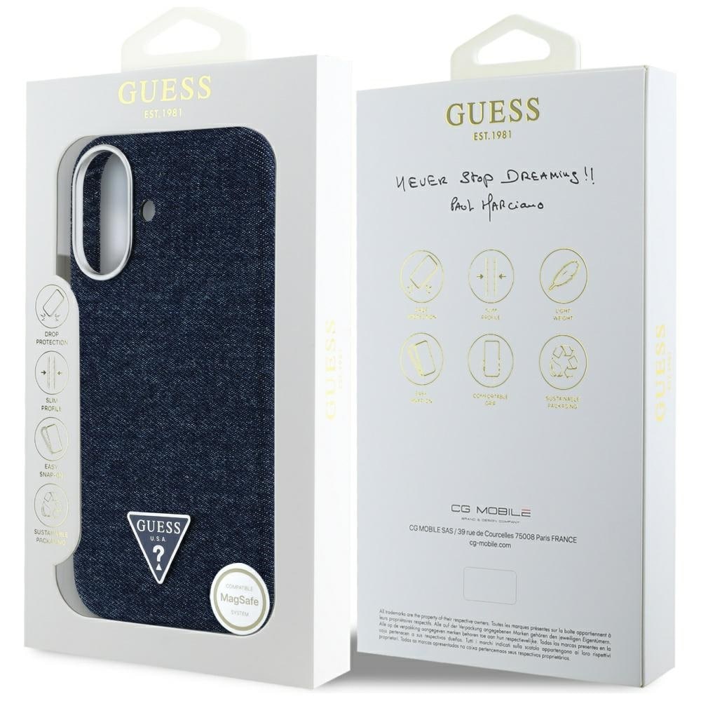 Guess Denim Triangle Logo MagSafe iPhone 16 Fodral - Blå