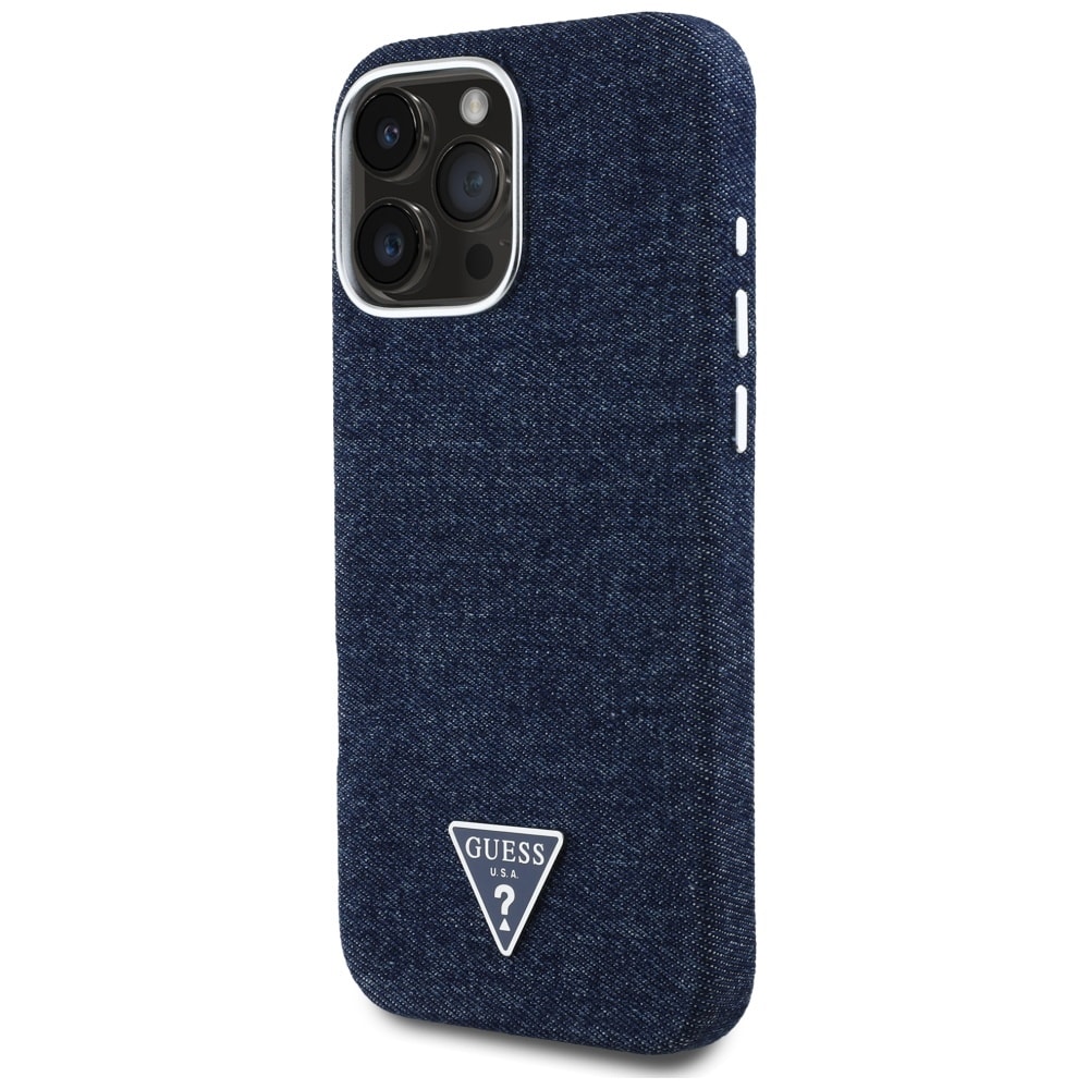 Guess Denim Triangle Logo MagSafe iPhone 16 Pro-etui - Blå
